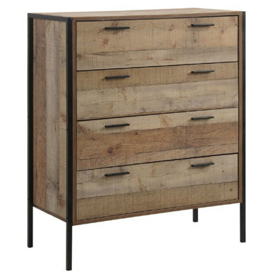 Timber Art Design Stretton Rustic Chest 4 Drawers Bedroom Living Room Storage Industrial Oak - image 1