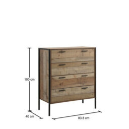 Timber Art Design Stretton Rustic Chest 4 Drawers Bedroom Living Room Storage Industrial Oak - thumbnail 3