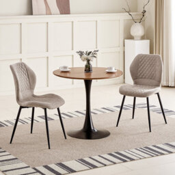 Longtoo Set Of 2 Dining Chairs ,linen Sponge Cushion ,metal Legs And Diamond Pattern Upholstered-Brown. - thumbnail 2