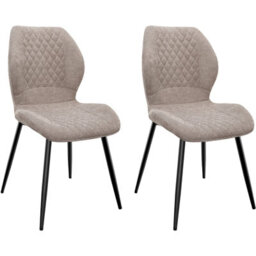 Longtoo Set Of 2 Dining Chairs ,linen Sponge Cushion ,metal Legs And Diamond Pattern Upholstered-Brown.
