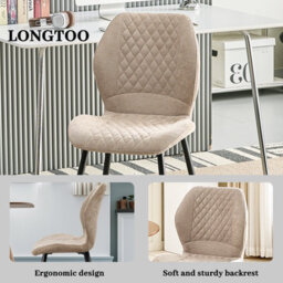 Longtoo Set Of 2 Dining Chairs ,linen Sponge Cushion ,metal Legs And Diamond Pattern Upholstered-Brown. - thumbnail 4