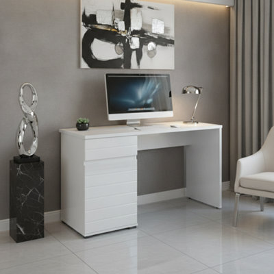 Amos Mann Furniture Langley White Gloss Computer Office Study Desk With Drawer And Cupboard - image 1