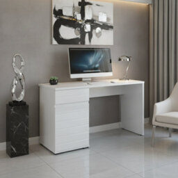 Amos Mann Furniture Langley White Gloss Computer Office Study Desk With Drawer And Cupboard
