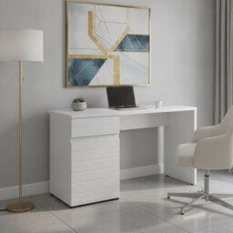 Amos Mann Furniture Langley White Gloss Computer Office Study Desk With Drawer And Cupboard - thumbnail 2