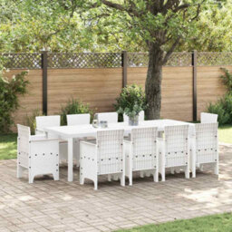 Berkfield Garden Dining Set 11 Pcs White Polt Rattan - thumbnail 1