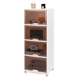 White Plastic 150L 4 Tier Storage Cabinet Lidded Boxes - thumbnail 3