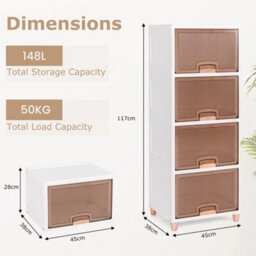 White Plastic 150L 4 Tier Storage Cabinet Lidded Boxes - thumbnail 2