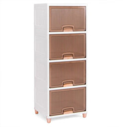 White Plastic 150L 4 Tier Storage Cabinet Lidded Boxes