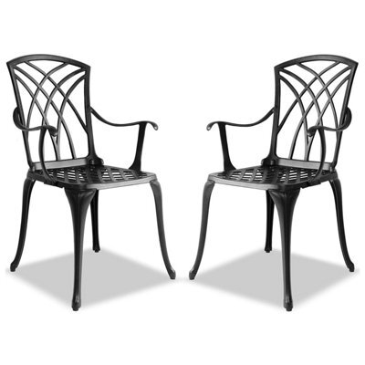 Centurion Supports Oshowa 2-Large Garden And Patio Bistro Chairs With Armrests In Cast Aluminium Black - image 1