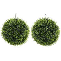 Homcom Set Of 2 Artificial Plant Topiary Balls, Faux Plants For Decor, Green - thumbnail 2