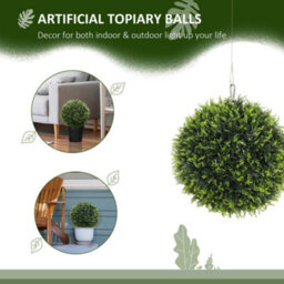 Homcom Set Of 2 Artificial Plant Topiary Balls, Faux Plants For Decor, Green - thumbnail 4