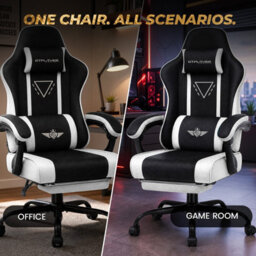 Luckracer Fabric Gaming Chair With Footrest Ergonomic Computer Chair Home Office High Back Heavy Duty Pc Chairs, White - thumbnail 9
