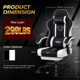 Luckracer Fabric Gaming Chair With Footrest Ergonomic Computer Chair Home Office High Back Heavy Duty Pc Chairs, White - thumbnail 3