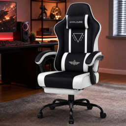 Luckracer Fabric Gaming Chair With Footrest Ergonomic Computer Chair Home Office High Back Heavy Duty Pc Chairs, White - thumbnail 2