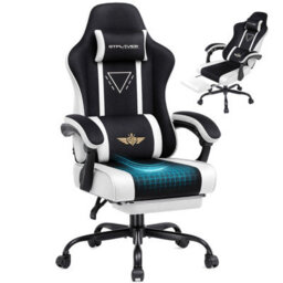 Luckracer Fabric Gaming Chair With Footrest Ergonomic Computer Chair Home Office High Back Heavy Duty Pc Chairs, White - thumbnail 1