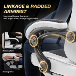 Luckracer Fabric Gaming Chair With Footrest Ergonomic Computer Chair Home Office High Back Heavy Duty Pc Chairs, White - thumbnail 5