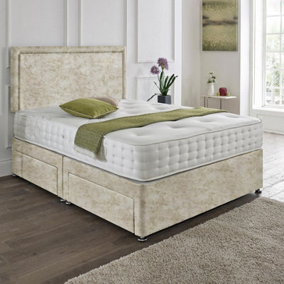 Dining Tables Seoul Matching Headboard Divan Set, 2 Drawer On Same Side With Sprung 1500 Comfort Mattress - Crushed Champagne - Double - image 1