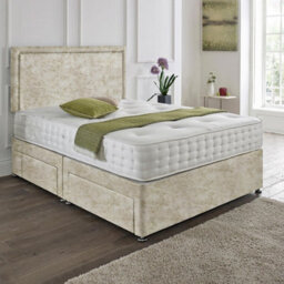 Dining Tables Seoul Matching Headboard Divan Set, 2 Drawer On Same Side With Sprung 1500 Comfort Mattress - Crushed Champagne - Double - thumbnail 1