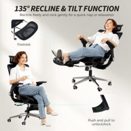 Homcom Ergonomic Office Chair, Mesh Desk Chair With Lumbar Support, Footrest - thumbnail 8