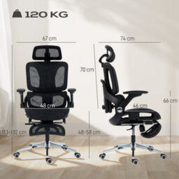 Homcom Ergonomic Office Chair, Mesh Desk Chair With Lumbar Support, Footrest - thumbnail 3