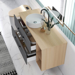 Sline 1200mm Wall-Hung Bathroom Vanity Unit With 2 Soft Close Drawers For Storage,ceramic Basin, Oak, Anthracite, Flat Packed - thumbnail 6