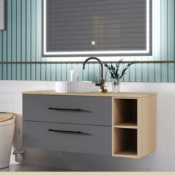 Sline 1200mm Wall-Hung Bathroom Vanity Unit With 2 Soft Close Drawers For Storage,ceramic Basin, Oak, Anthracite, Flat Packed - thumbnail 4