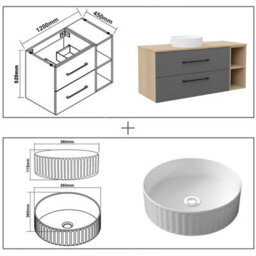 Sline 1200mm Wall-Hung Bathroom Vanity Unit With 2 Soft Close Drawers For Storage,ceramic Basin, Oak, Anthracite, Flat Packed - thumbnail 2