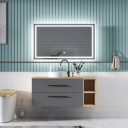 Sline 1200mm Wall-Hung Bathroom Vanity Unit With 2 Soft Close Drawers For Storage,ceramic Basin, Oak, Anthracite, Flat Packed - thumbnail 7