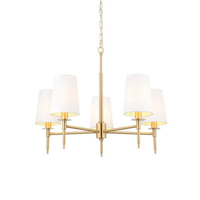 Luminosa Lighting Luminosa Florence Multi Arm Shade Pendant Ceiling Lamp, Satin Brass Plate, Vintage White Fabric - image 1