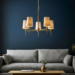 Luminosa Lighting Luminosa Florence Multi Arm Shade Pendant Ceiling Lamp, Satin Brass Plate, Vintage White Fabric - thumbnail 3