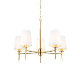 Luminosa Lighting Luminosa Florence Multi Arm Shade Pendant Ceiling Lamp, Satin Brass Plate, Vintage White Fabric - thumbnail 1