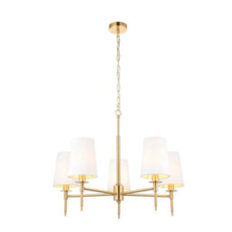 Luminosa Lighting Luminosa Florence Multi Arm Shade Pendant Ceiling Lamp, Satin Brass Plate, Vintage White Fabric - thumbnail 6