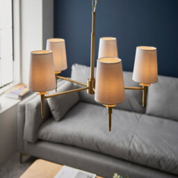 Luminosa Lighting Luminosa Florence Multi Arm Shade Pendant Ceiling Lamp, Satin Brass Plate, Vintage White Fabric - thumbnail 4