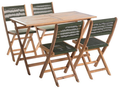 Wyld and Coco Garden Dining Set Green Acacia Wood 120 X 60 Cm - Table And 4 Foldable Chairs - image 1
