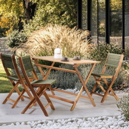Wyld and Coco Garden Dining Set Green Acacia Wood 120 X 60 Cm - Table And 4 Foldable Chairs - thumbnail 2