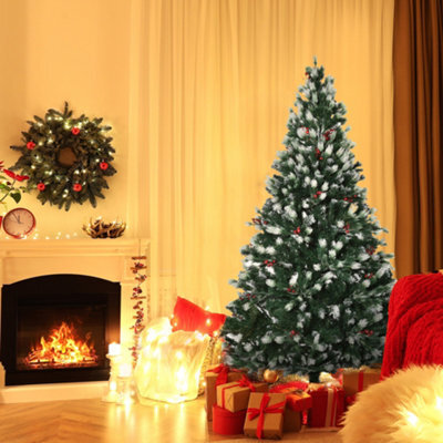 Homcom 6Ft Snow-Dipped Artificial Christmas Tree W/ Red Berries Metal Base - image 1