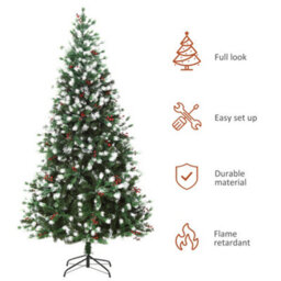 Homcom 6Ft Snow-Dipped Artificial Christmas Tree W/ Red Berries Metal Base - thumbnail 4