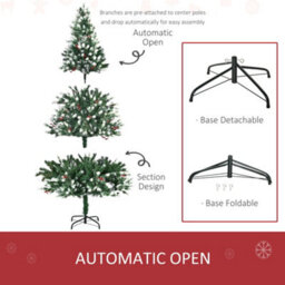 Homcom 6Ft Snow-Dipped Artificial Christmas Tree W/ Red Berries Metal Base - thumbnail 6