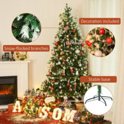 Homcom 6Ft Snow-Dipped Artificial Christmas Tree W/ Red Berries Metal Base - thumbnail 7