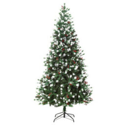 Homcom 6Ft Snow-Dipped Artificial Christmas Tree W/ Red Berries Metal Base - thumbnail 2