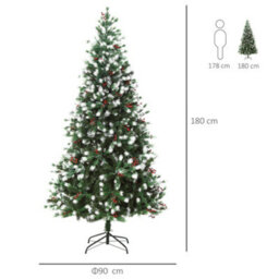 Homcom 6Ft Snow-Dipped Artificial Christmas Tree W/ Red Berries Metal Base - thumbnail 3