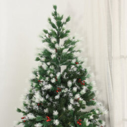 Homcom 6Ft Snow-Dipped Artificial Christmas Tree W/ Red Berries Metal Base - thumbnail 9