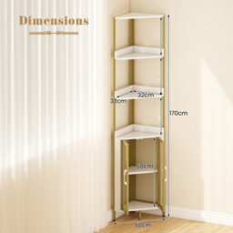 Gainoom 6-Tier Corner Shelf Industrial Bookcase Display Shelf W/ Cabinet-White - thumbnail 2