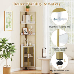 Gainoom 6-Tier Corner Shelf Industrial Bookcase Display Shelf W/ Cabinet-White - thumbnail 5