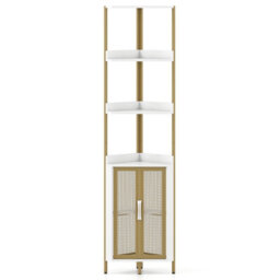 Gainoom 6-Tier Corner Shelf Industrial Bookcase Display Shelf W/ Cabinet-White - thumbnail 9