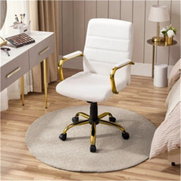 Mid Back Faux Leather Office Chair Swivel Executive Gold Frame - thumbnail 1