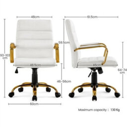 Mid Back Faux Leather Office Chair Swivel Executive Gold Frame - thumbnail 2