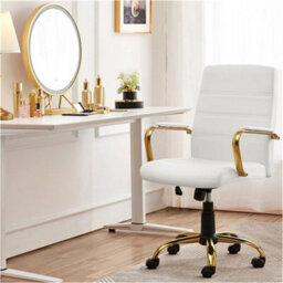 Mid Back Faux Leather Office Chair Swivel Executive Gold Frame - thumbnail 3