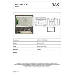 RAK Ceramics Rak Art Soft 1000X600mm Rectangular Led Illuminated Bathroom Mirror With Touch Sensor & Demister - thumbnail 2