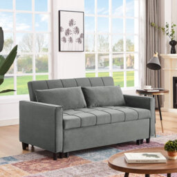 Sofa Bed Double, Convertible 3 In 1 Pull Out Velvet Sofa Bed, 2 Seater Guest Bed Settee, Max Load 300Lbs - Gray - thumbnail 3